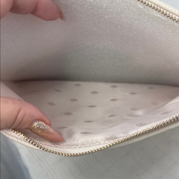NEW Kate Spade Gia Larchmont Avenue Fabric Stripe Pouch Clutch Beige - Picture 8 of 11